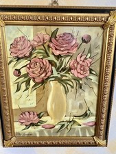 Quadro con peonie Vaso Di Fiori Pittura Olio Acrilici Arredamento Arte Dipinto