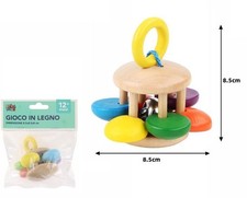 Gioco In Legno Montessori Bebè Sonaglio Colorato 8,5x8,5 cm 12+ Mesi dfh