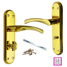 Maniglie Porta Genova Ottone Lucido Leva Torsione Serratura Bagno Sul Posteriore Moderno Marina