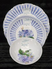 Piatti e ciotola 3 pezzi shabby chic ortensia floreale blu bianco melamina primavera estate