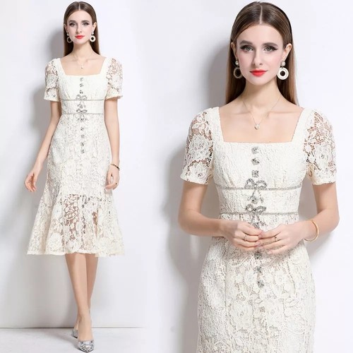 Abito beige pizzo - beige, in