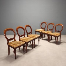 Sedie Antiche Luigi Filippo Mogano Tessuto Imbottitura Set 6 Sedie XIX Secolo