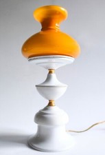 Lampada vintage in porcellana e cristallo opalino giallo, Anni 30 Italia