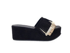 SCARPE SANDALI PLATFORM DONNA ELISA CONTE PELLE CAMOSCIO NERO ORO ZEPPA PLATEAU