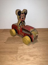 HTF antico 1954 TOPOLINO WALT DISNEY FISHER PREZZO PUDDLE JUMPER GIOCATTOLO IN LEGNO