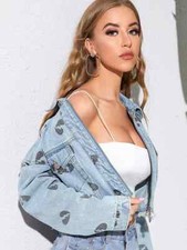 Giacca jeans giubbino corto giubbotto denim trucker donna blu jeans 1252