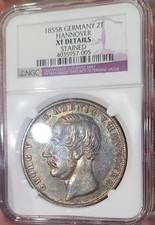 1855 B Germania Hannover 2 talleri tallero 3,5 fiorini NGC XF dettaglio bella tonalità