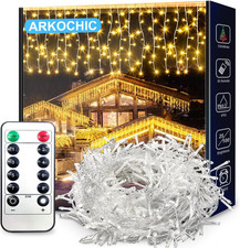 Tenda Luminosa 400 LED 10M Bianco Caldo Cascata 8 Modalità Esterno Interno