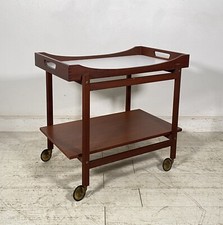 CARRELLO BAR ROTELLE DESIGN ANNI 60 LEGNO VASSOIO TROLLEY BAR VINTAGE 2 RIPIANI