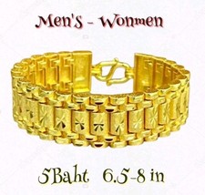 Bracciale Thai Oro Massiccio 24k Catena Gialla Ciondolo 5Baht Gioielli Uomo-Donna 6,5-8 