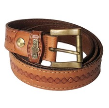 Cintura uomo El Campero pelle vintage tessuto cuciture vita 41-46" Made in Italy