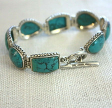 NUOVO BRACCIALE DA POLSO TURCHESE MARSEA ARGENTO STERLING 925 DONNA 36,7GR 7,5''