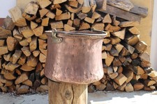 Antico secchiello secchio pentola rame con manico fioriera in metallo, vintage fatto a mano