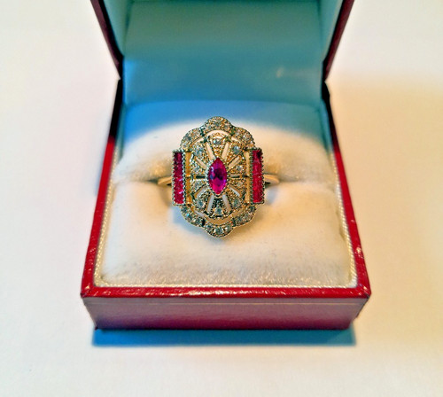 Anello art déco zirconi rosso - art,