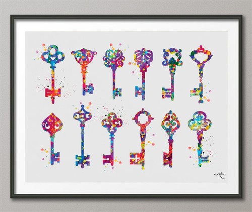 Chiavi arte stampa acquerello - chiavi,