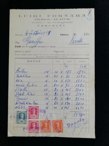 Fattura vercelli luigi fornara - vercelli,