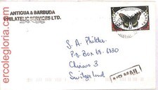 ai3392 - Barbuda - STORIA POSTALE - Copertina posta aerea - Farfalle - 1990
