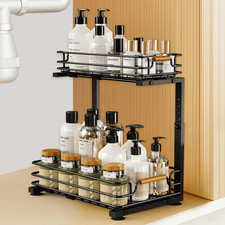 Organizer Sottolavello, 2 Livelli Metallo Cassetti Scorrevoli per Cucina, Estrai