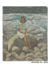 QUADRO VINTAGE ANNI 50 RITRATTO FEMMINILEDIPINTO OLIO TAVOLAARTE FIGURATIVA B22