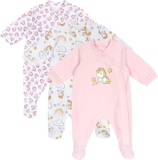 , Tutine Neonato E Neonata, Set Di 3 Tutine, in 100% Cotone, Con Piedino E Comod