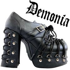DEMONIA Charade 35 Goth Lolita Punk Bondage Platform Oxford Block Tacchi Nero 5