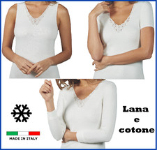Maglia intima donna manica lunga corta canotta spalla larga lana e cotone pizzo