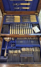 Set Posate In Sheffield Inglese Edoardiano 1901/1910 In Mobile Di Legno Rovere