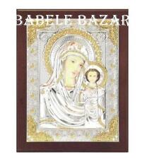 ICONA ORTODOSSA BIZANTINA MADONNA GESù BAMBINO QUADRO ARGENTO LEGNO cm 19x15