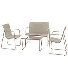 Set 4 pz tavolo divano 2 posti e sedie in metallo texilene antisudorazione beje 