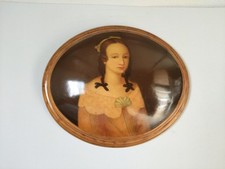 Quadro Dipinto A Mano Dama Cornice  Foglia Oro Barocco 25x30 Su Medaglione