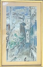 Dipinto acquarello, Paesaggio urbano, XX secolo, Bruno Martini
