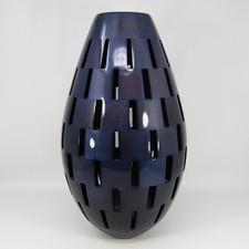 Vaso Joel Hunnicutt NC artista tornito a mano legno di acero 16" forma cava blu profondo