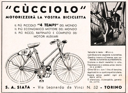 Pubblicita 1946 cucciolo - cucciolo, moto