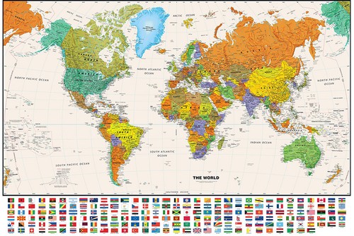 Mappa del mondo con - mappa, bandiere