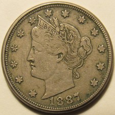 1887 LIBERTY V-NICKEL, XF ~