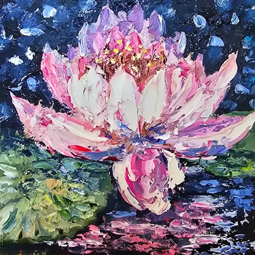 Quadro olio ninfea - 20x20, cm