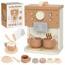 Set Macchina del Caffè Giocattolo in Legno per Bambini 3+ Anni Marrone DecHome