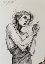 Il Pensiero, Disegno A China Su Carta A4 da 220g Roberto Cafarotti Milo Manara