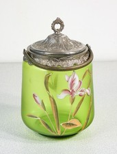 ⚜️ VASO COPERCHIO VETRO DIPINTO SMALTO FIORI FRANCIA 1920S ART NOUVEAU LIBERTY