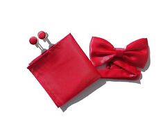 PAPILLON FAZZOLETTO GEMELLI ROSSO PIENO CRAVATTINO POCHETTE RASO SETA