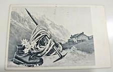 Cartolina b/n Montagna – Scarpone – Piccone – Corda – Baita fp VG 1946