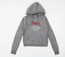 Felpa con cappuccio Y2K Abercrombie Fitch M grigia pullover felpa Distress Spellout *difetto
