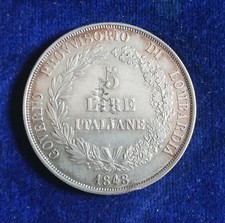 GOVERNO PROVVISORIO DI LOMBARDIA - 5 LIRE 1848 - BELLA PATINA - MONETA D'ARGENTO