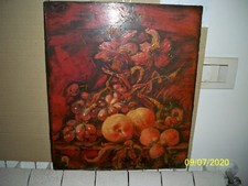 “Natura morta con frutta e fiori” Autore anonimo | Olio su tavola |  0.39 X 0.34