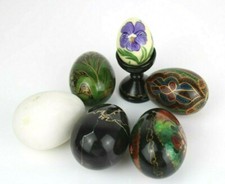 Lotto 6 Uova Varie Colorate Pietra Minerale Legno Dipinto a Mano da Collezione