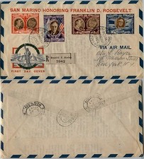 SAN MARINO-FDC Honoring Franklin D. Roosevelt-Raccomandata x New York 9.5.1947
