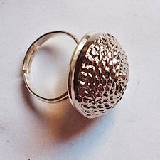 ANELLO artigianale con BOTTONE "DE LIGUORO"  in RODIO ARGENTO * base regolabile