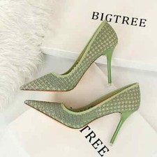 decolte scarpe donna eleganti comode verde chiaro 9 cm pelle sintetica 9234