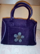 Borsa a MANO LANA COTTA Viola con Tasca applicata con fiore ORIGINALE
