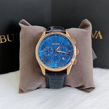 Orologio Uomo Bulova Wilton Blu Classico Cronografo 97B170 Quarzo Pelle 46,5mm